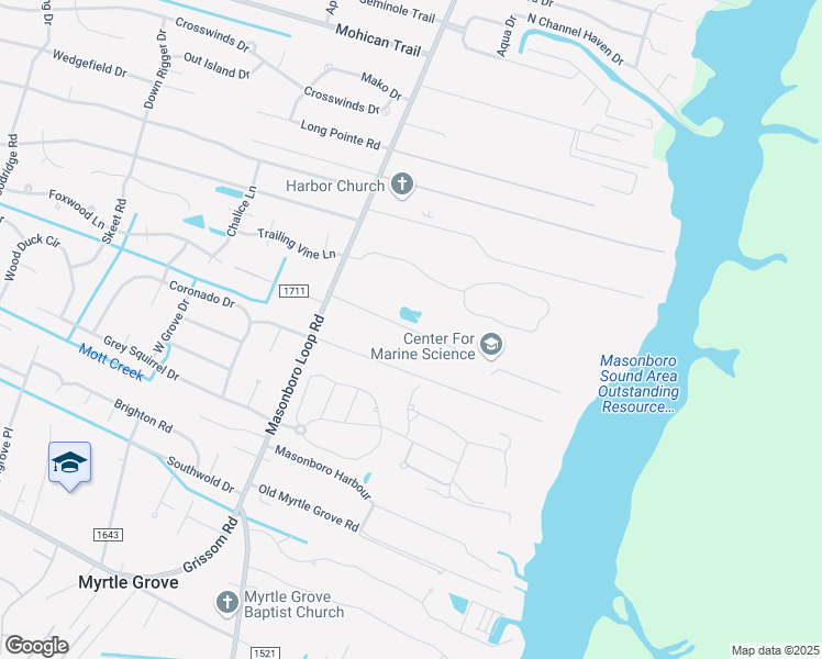 map of restaurants, bars, coffee shops, grocery stores, and more near Marvin K Moss Lane in Myrtle Grove