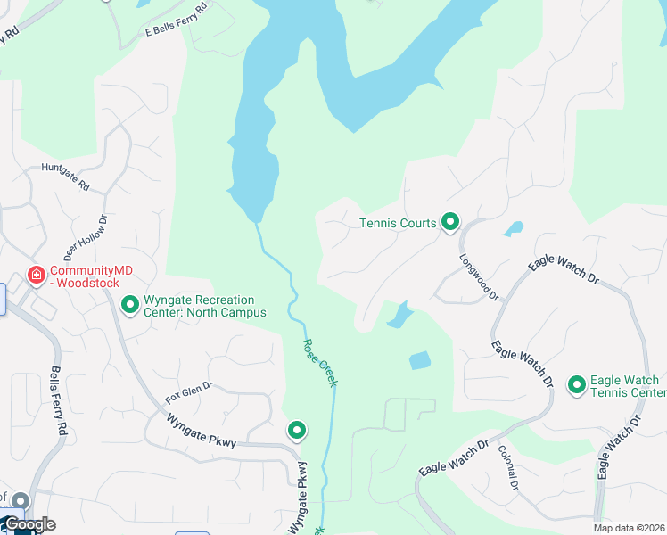 map of restaurants, bars, coffee shops, grocery stores, and more near 1518 Maplewood Court in Woodstock