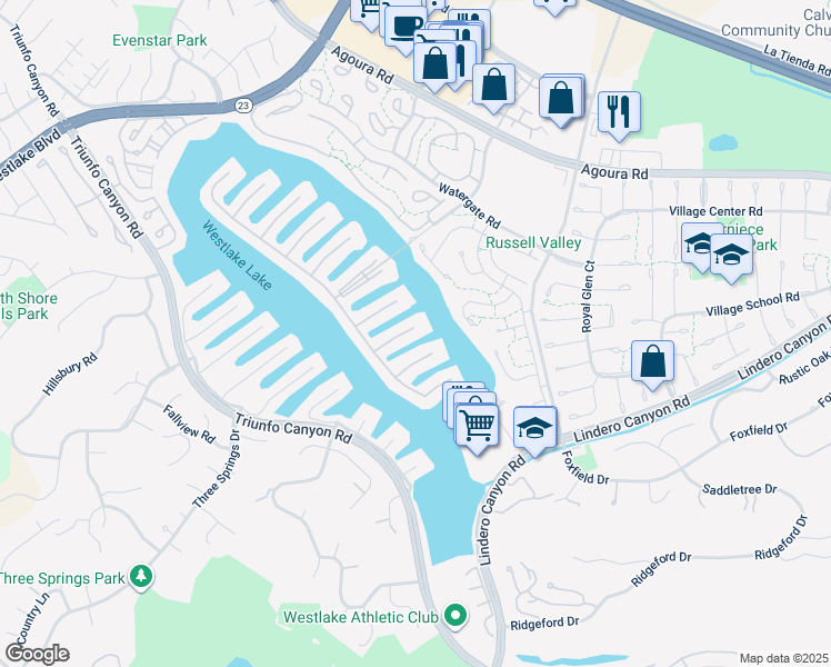 map of restaurants, bars, coffee shops, grocery stores, and more near 4050 Mariner Circle in Westlake Village