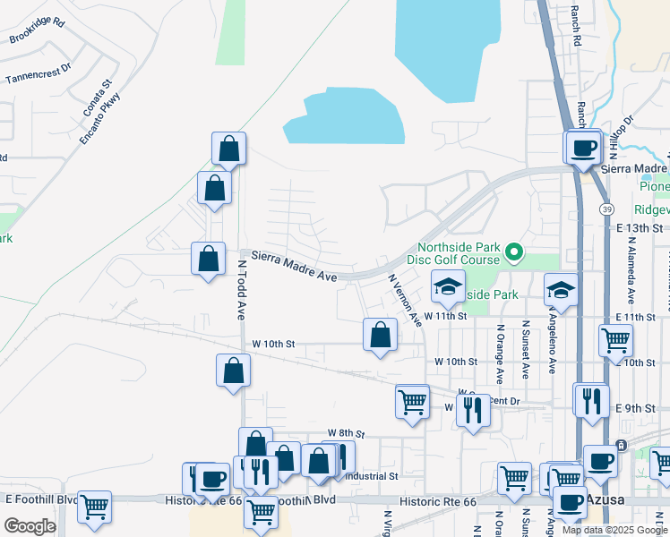 map of restaurants, bars, coffee shops, grocery stores, and more near 990 West Calle Del Sol in Azusa