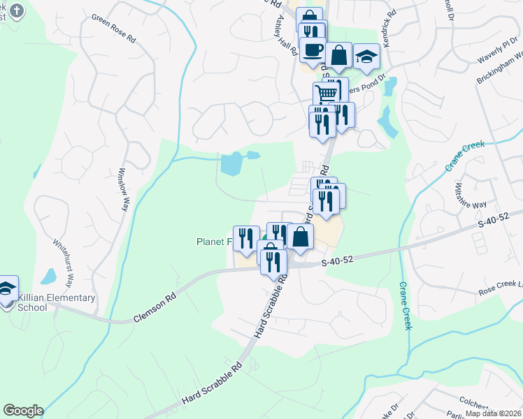 map of restaurants, bars, coffee shops, grocery stores, and more near 212 Quinton Lane in Columbia