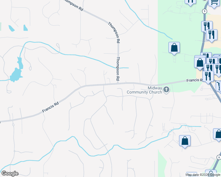map of restaurants, bars, coffee shops, grocery stores, and more near 3225 Francis Road in Alpharetta