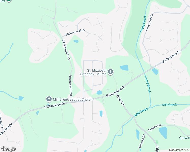 map of restaurants, bars, coffee shops, grocery stores, and more near 218 Little Brook Lane in Woodstock