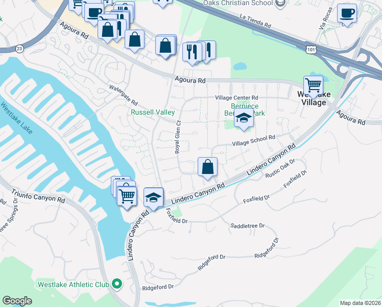 map of restaurants, bars, coffee shops, grocery stores, and more near 31922 Lyndbrook Court in Westlake Village