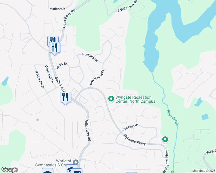 map of restaurants, bars, coffee shops, grocery stores, and more near 5108 Staplehurst Lane in Woodstock