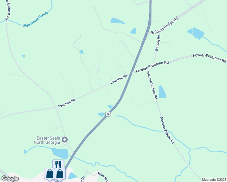 map of restaurants, bars, coffee shops, grocery stores, and more near 1487 U.S. 29 in Danielsville