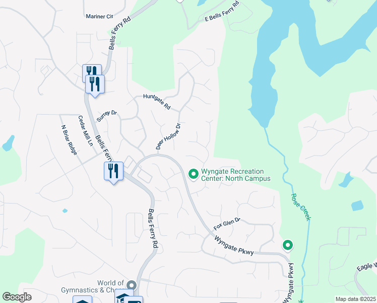 map of restaurants, bars, coffee shops, grocery stores, and more near 5108 Staplehurst Lane in Woodstock