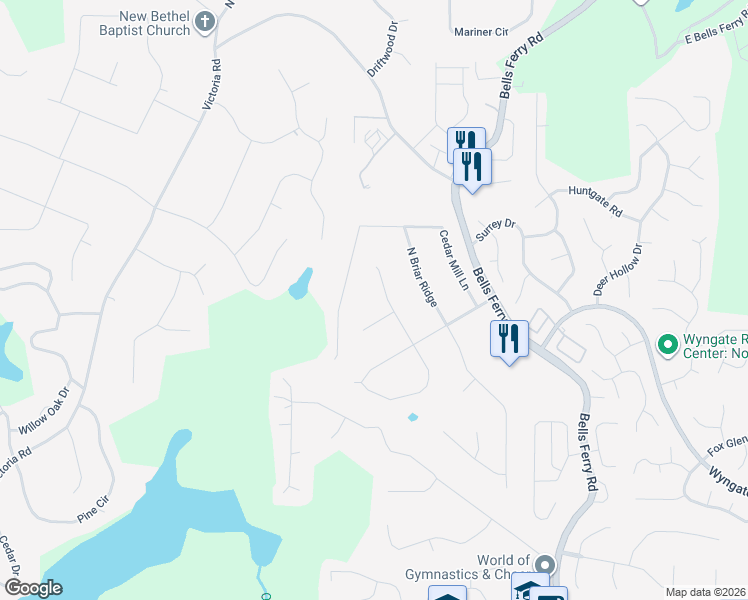 map of restaurants, bars, coffee shops, grocery stores, and more near 411 Walnut Drive in Woodstock