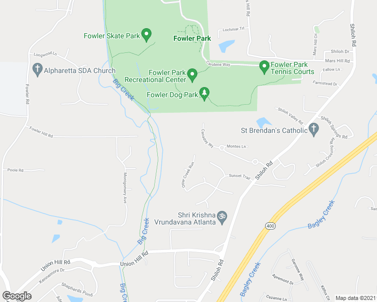 map of restaurants, bars, coffee shops, grocery stores, and more near 5345 Otter Creek Run in Cumming