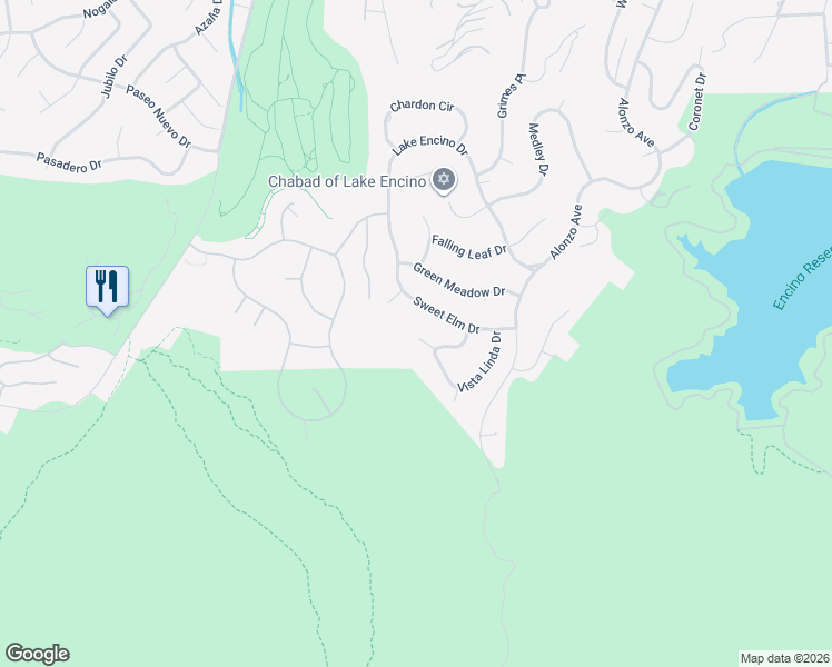 map of restaurants, bars, coffee shops, grocery stores, and more near 3801 Vista Linda Drive in Los Angeles