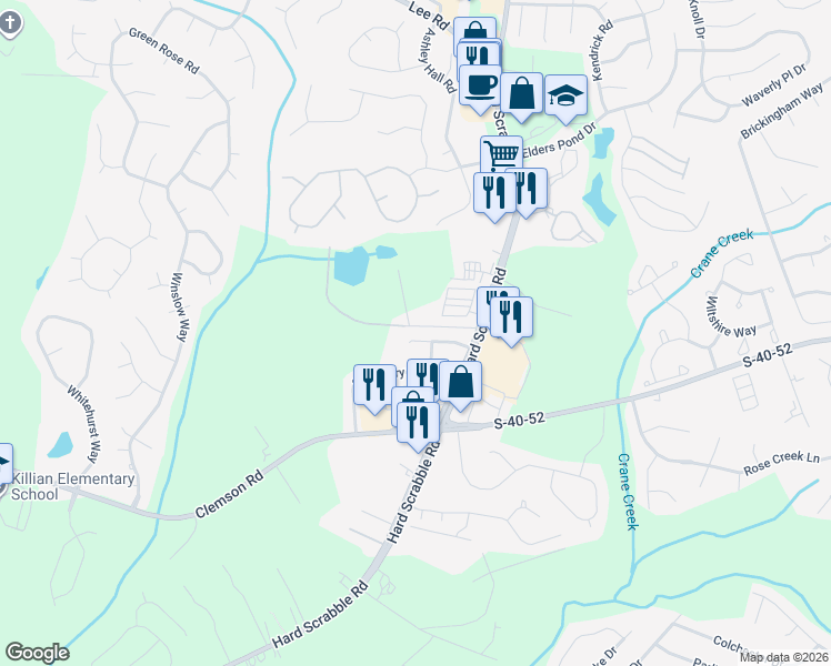 map of restaurants, bars, coffee shops, grocery stores, and more near 202 Quinton Lane in Columbia