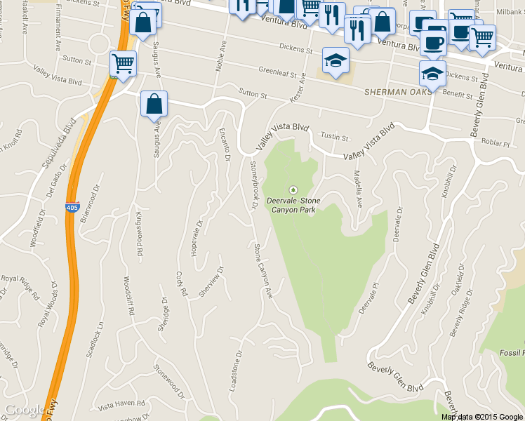 map of restaurants, bars, coffee shops, grocery stores, and more near 4012 Stoneybrook Drive in Los Angeles