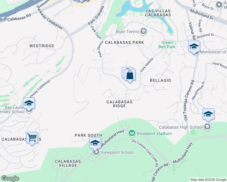 map of restaurants, bars, coffee shops, grocery stores, and more near 23477 Park Colombo in Calabasas