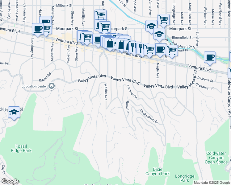 map of restaurants, bars, coffee shops, grocery stores, and more near 4019 Ventura Canyon Avenue in Los Angeles