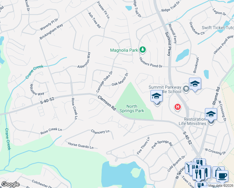 map of restaurants, bars, coffee shops, grocery stores, and more near 15 Carriage Oaks Court in Columbia