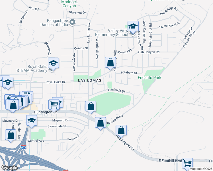 map of restaurants, bars, coffee shops, grocery stores, and more near 864 San Pablo Way in Duarte