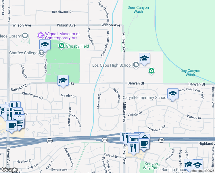 map of restaurants, bars, coffee shops, grocery stores, and more near 11180 Starview Court in Rancho Cucamonga
