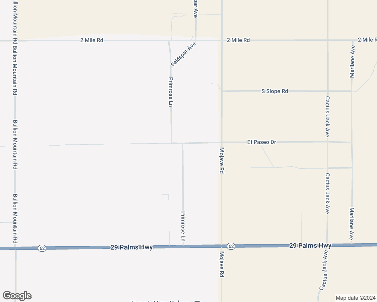 map of restaurants, bars, coffee shops, grocery stores, and more near Primrose Lane in Twentynine Palms