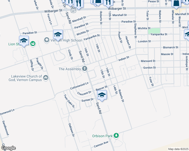 map of restaurants, bars, coffee shops, grocery stores, and more near 4029 Circle Drive in Vernon