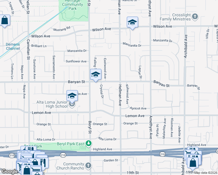 map of restaurants, bars, coffee shops, grocery stores, and more near 9220 Regency Way in Rancho Cucamonga