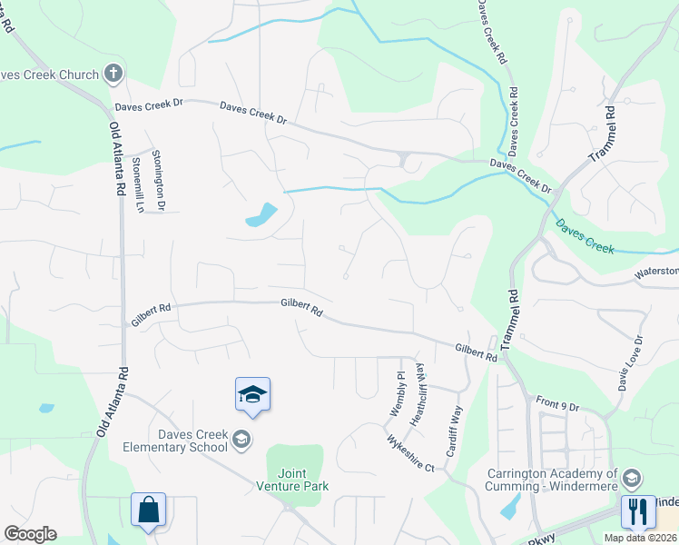 map of restaurants, bars, coffee shops, grocery stores, and more near 8470 Avalon Court in Cumming