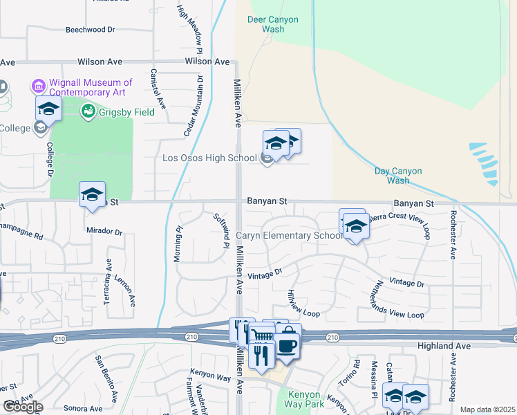 map of restaurants, bars, coffee shops, grocery stores, and more near 11356 Mineral Peak Court in Rancho Cucamonga