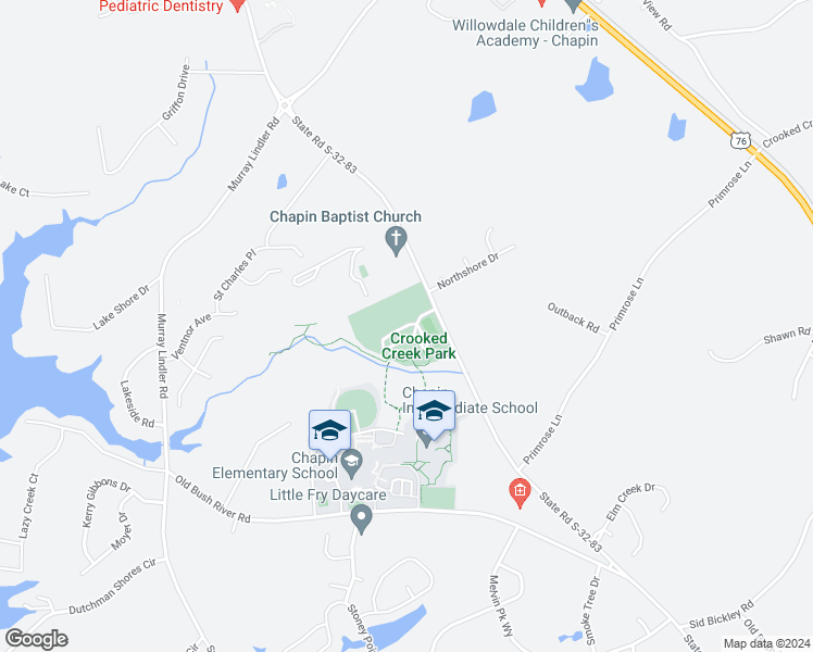 map of restaurants, bars, coffee shops, grocery stores, and more near Lindler Parkway in Chapin