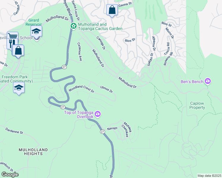 map of restaurants, bars, coffee shops, grocery stores, and more near 21663 Ulmus Drive in Los Angeles County
