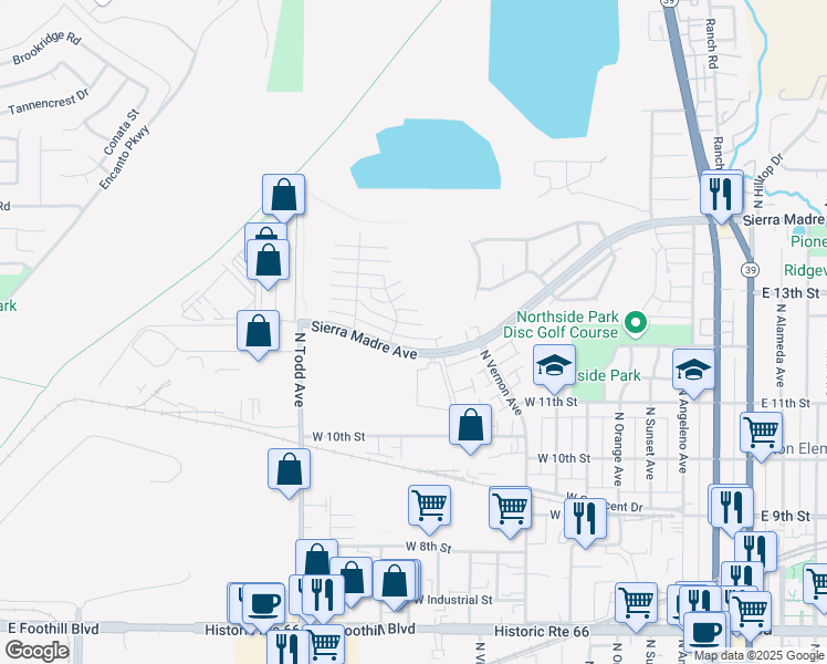 map of restaurants, bars, coffee shops, grocery stores, and more near 990 West Calle Del Sol in Azusa