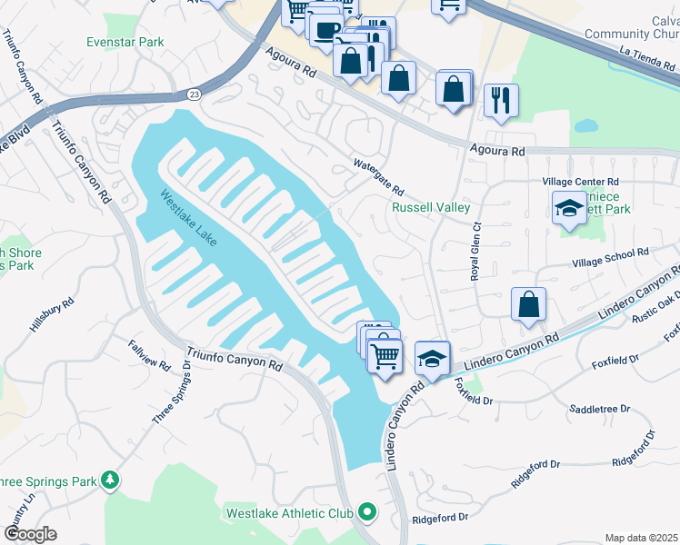 map of restaurants, bars, coffee shops, grocery stores, and more near 4061 Mariner Circle in Westlake Village