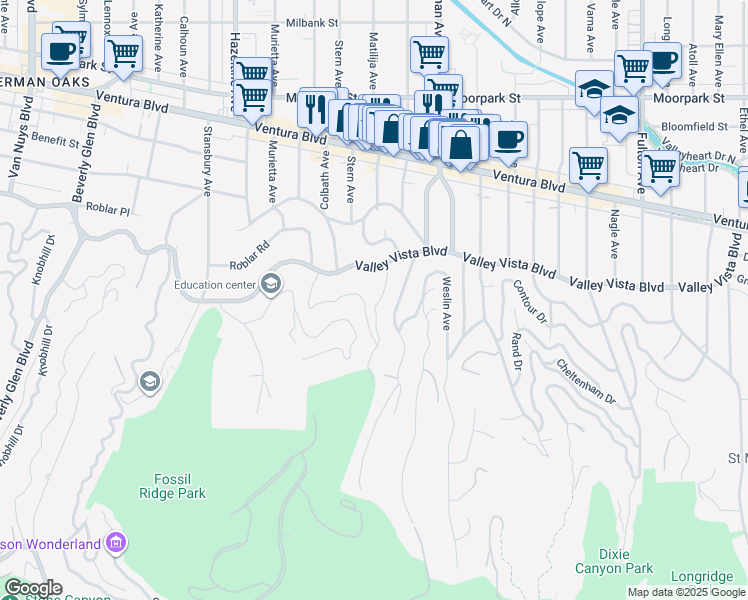 map of restaurants, bars, coffee shops, grocery stores, and more near 4029 Davana Road in Los Angeles