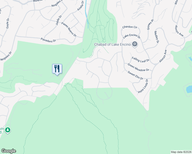 map of restaurants, bars, coffee shops, grocery stores, and more near 18572 Doral Way in Los Angeles