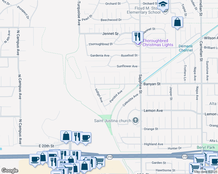 map of restaurants, bars, coffee shops, grocery stores, and more near 8088 Indigo Court in Rancho Cucamonga