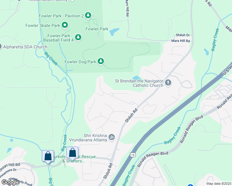 map of restaurants, bars, coffee shops, grocery stores, and more near 5015 Montes Lane in Cumming