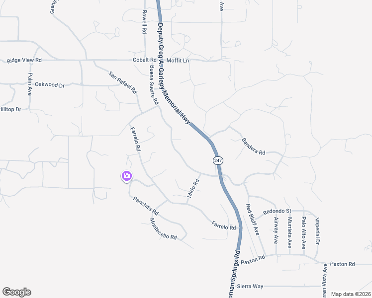 map of restaurants, bars, coffee shops, grocery stores, and more near 6057 Buena Suerte Road in Yucca Valley