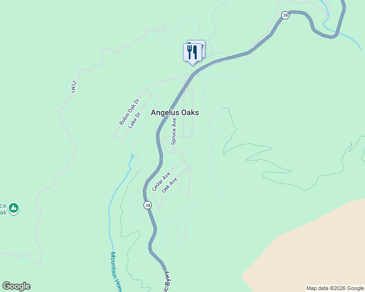 map of restaurants, bars, coffee shops, grocery stores, and more near 6070 Manzanita Court in Angelus Oaks