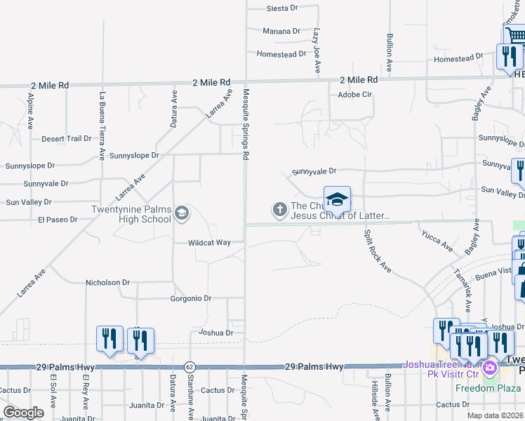 map of restaurants, bars, coffee shops, grocery stores, and more near in Twentynine Palms