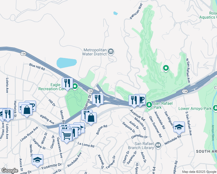 map of restaurants, bars, coffee shops, grocery stores, and more near 5400 Eagle Rock View Drive in Los Angeles