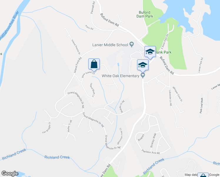 map of restaurants, bars, coffee shops, grocery stores, and more near Panoramic Pointe Northeast in Buford