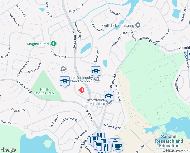 map of restaurants, bars, coffee shops, grocery stores, and more near 200 Summit Parkway in Columbia