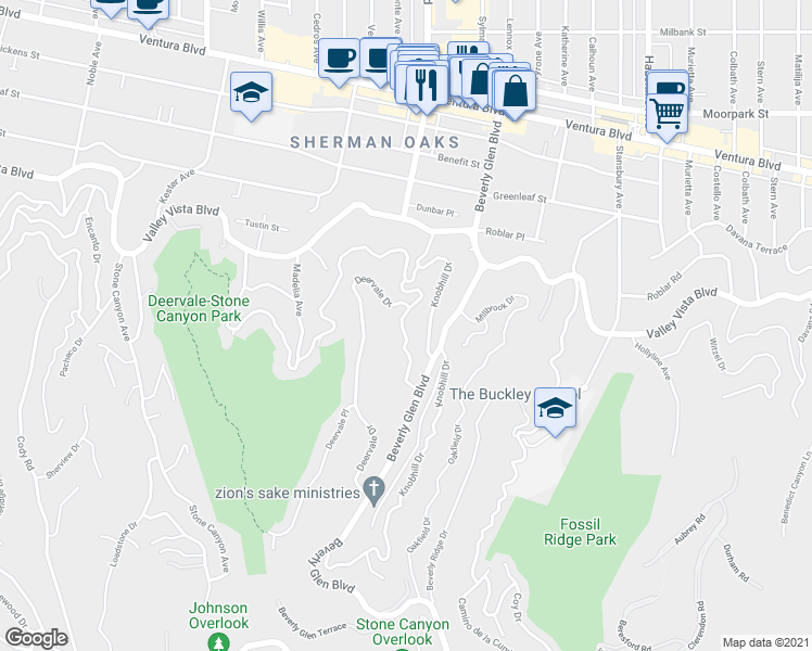map of restaurants, bars, coffee shops, grocery stores, and more near 4030 Sumac Drive in Los Angeles