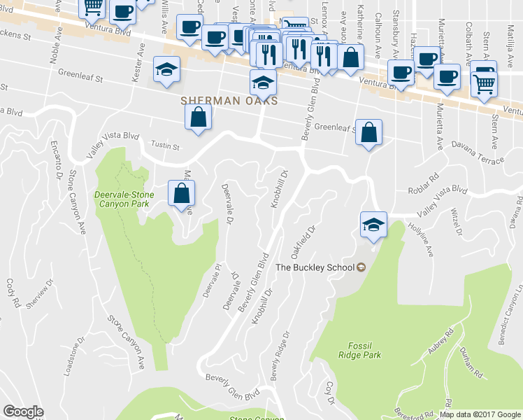 map of restaurants, bars, coffee shops, grocery stores, and more near 4030 Sumac Drive in Los Angeles