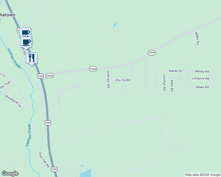 map of restaurants, bars, coffee shops, grocery stores, and more near 239 Drift Cast Road in Broken Bow