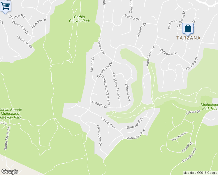 map of restaurants, bars, coffee shops, grocery stores, and more near 4028 Coldstream Terrace in Los Angeles