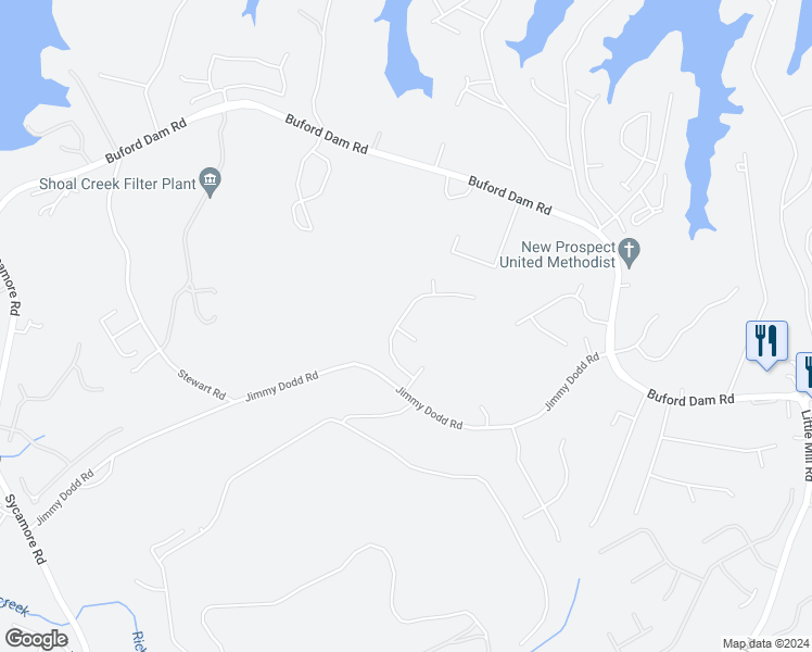 map of restaurants, bars, coffee shops, grocery stores, and more near 6041 Kincorth Circle in Buford