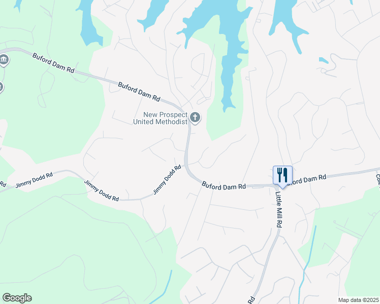 map of restaurants, bars, coffee shops, grocery stores, and more near 1980 Elm Tree Terrace Northeast in Buford