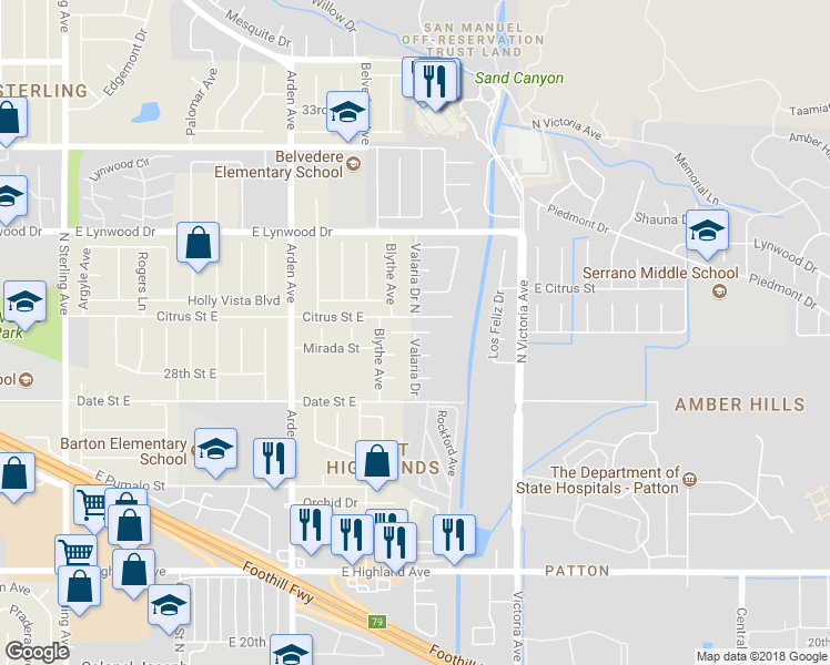 map of restaurants, bars, coffee shops, grocery stores, and more near 3162 Valaria Drive in Highland