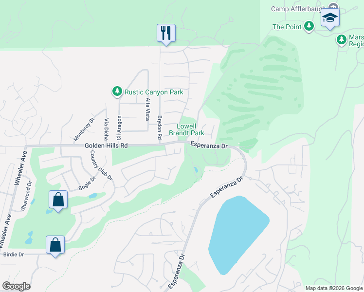 map of restaurants, bars, coffee shops, grocery stores, and more near 2543 Sloan Drive in La Verne