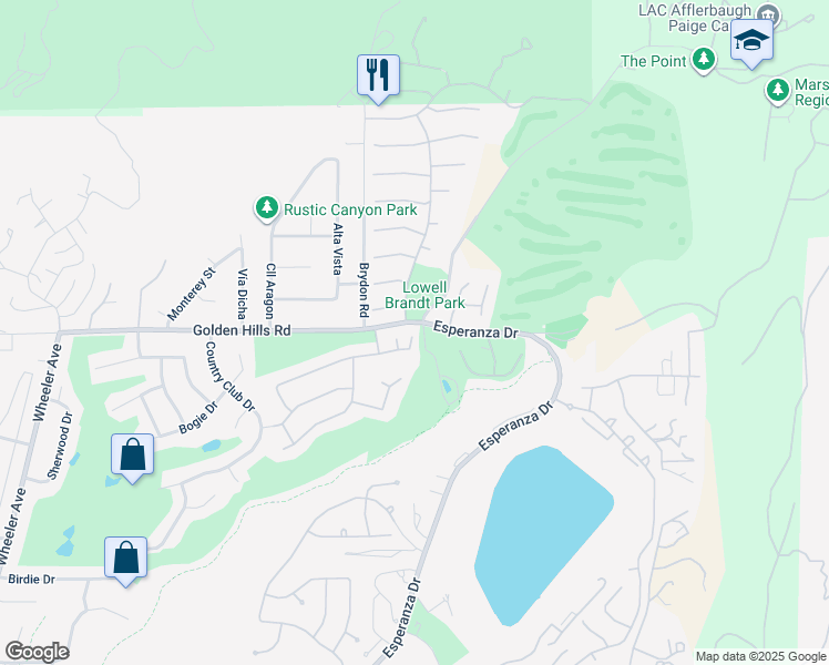 map of restaurants, bars, coffee shops, grocery stores, and more near 2543 Sloan Drive in La Verne