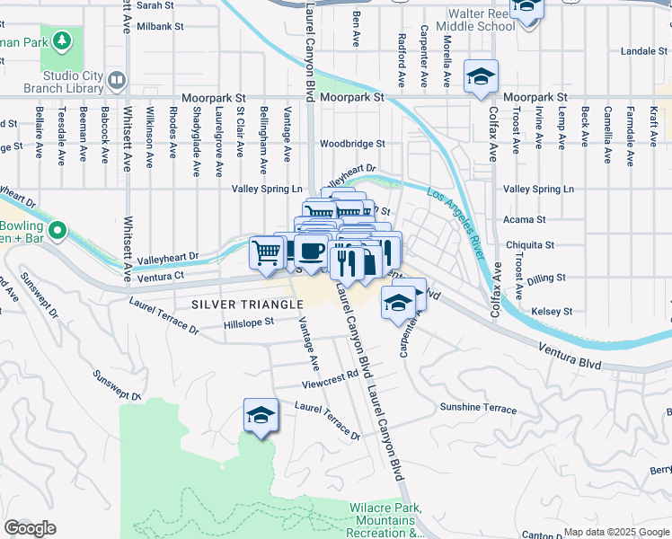 map of restaurants, bars, coffee shops, grocery stores, and more near in Los Angeles
